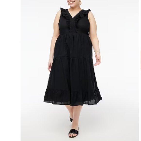 NWT J. Crew V-Neck Smocked Midi Dress Plus Size 20 Ruffle Peasant Cotton NEW - Picture 1 of 10